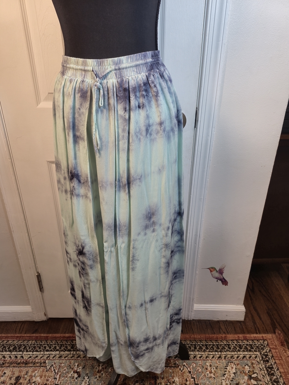 Forever 21 Blue & White Tie Dye Open Slit Maxi Skirt Size Large - Picture 4 of 7
